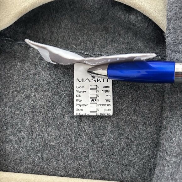 Maskit Wool Cashmere Open Front Jacket Belt Leather Detail Side Pockets Gray - Picture 14 of 15